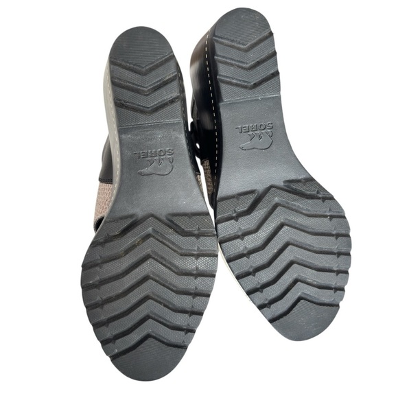 Sorel After Hours Sandal Comfy Strappy Wedge in Black White Grey Leather Size 9 - Picture 6 of 14